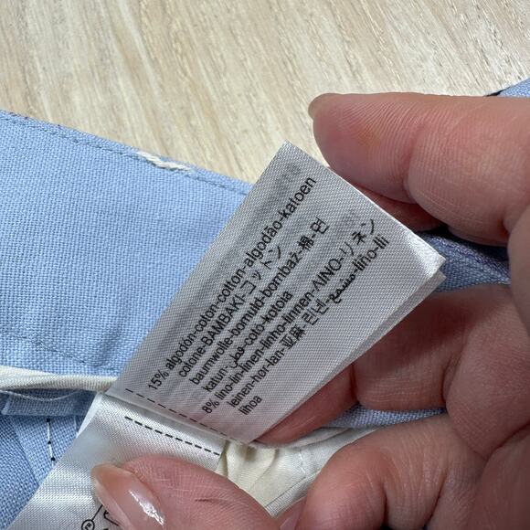 Zara Blue Floral Embroidered High Waist Elegant Chic Linen Blend Pants Medium - Picture 9 of 13